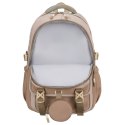 Praktyczny plecak szkolny z poliestru w beżowym kolorze z dodatkową saszetką i miejscem na bidon - Peterson