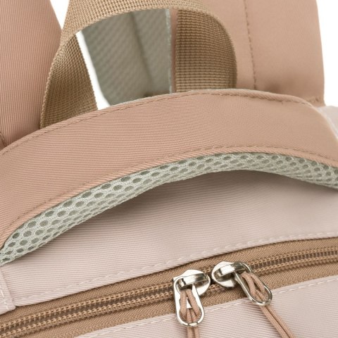 Praktyczny plecak szkolny z poliestru w beżowym kolorze z dodatkową saszetką i miejscem na bidon - Peterson