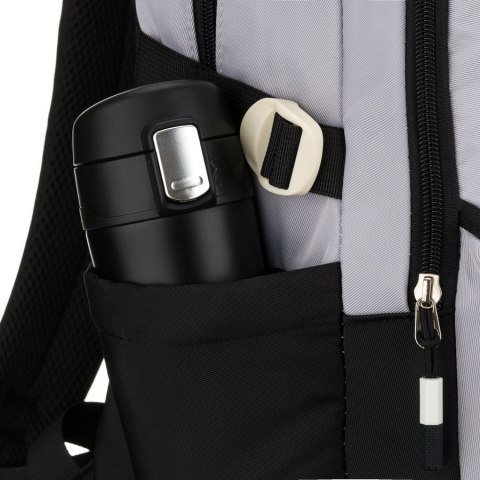 Szaro-czarny plecak szkolny z poliestru z dodatkową saszetką - Peterson