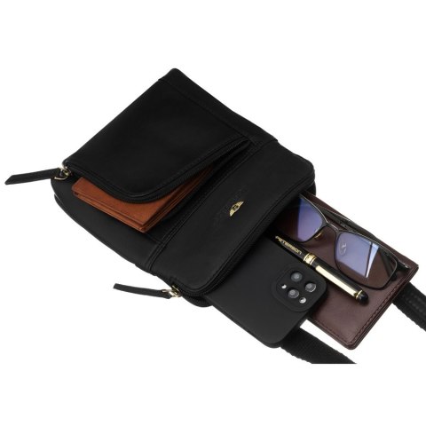 Męska listonoszka ze skóry naturalnej w czarnym kolorze, jednokomorowa i zamykana suwakiem - Peterson