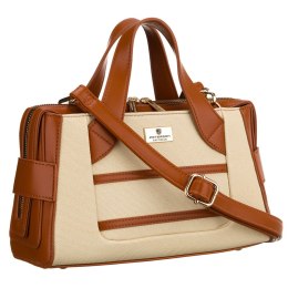 Elegancka torebka damska w kolorach ecru i brązowym wykonana z materiału syntetycznego - Peterson