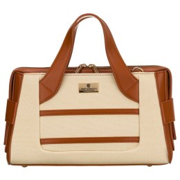 Elegancka torebka damska w kolorach ecru i brązowym wykonana z materiału syntetycznego - Peterson