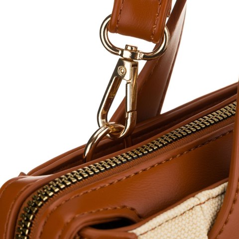 Elegancka torebka damska w kolorach ecru i brązowym wykonana z materiału syntetycznego - Peterson