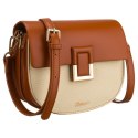 Mała torebka damska w kształcie podkówki w kolorach ecru i brązowym, zamykana klipsem magnetycznym - Peterson