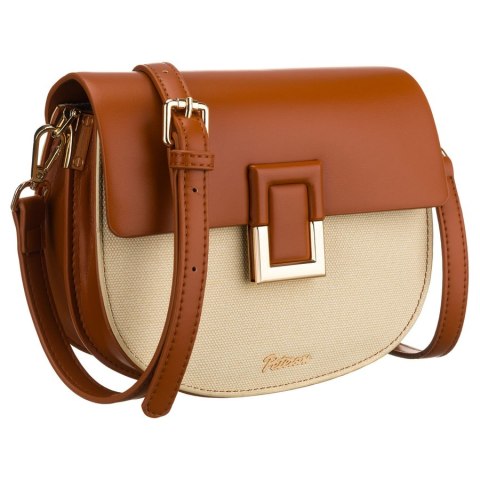 Mała torebka damska w kształcie podkówki w kolorach ecru i brązowym, zamykana klipsem magnetycznym - Peterson