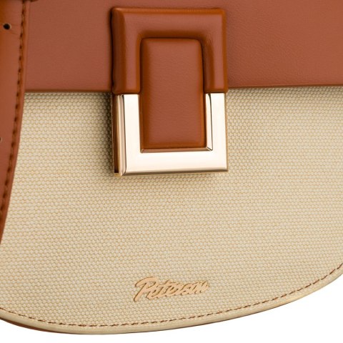 Mała torebka damska w kształcie podkówki w kolorach ecru i brązowym, zamykana klipsem magnetycznym - Peterson