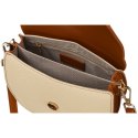 Mała torebka damska w kształcie podkówki w kolorach ecru i brązowym, zamykana klipsem magnetycznym - Peterson