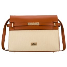 Torebka damska w kolorach ecru i brązowym, zamykana suwakiem i magnesem - Peterson