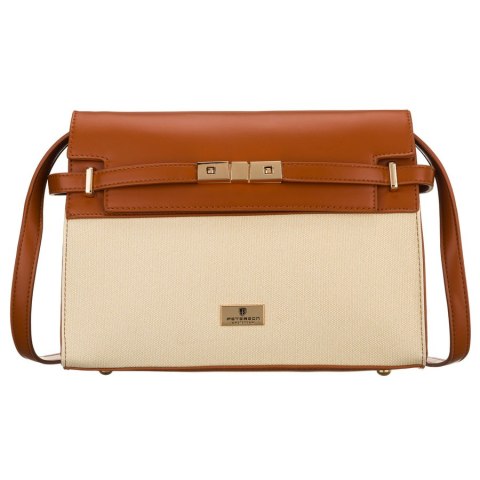 Torebka damska w kolorach ecru i brązowym, zamykana suwakiem i magnesem - Peterson
