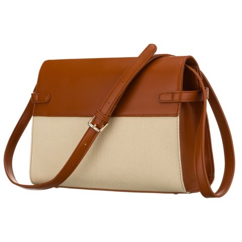 Torebka damska w kolorach ecru i brązowym, zamykana suwakiem i magnesem - Peterson