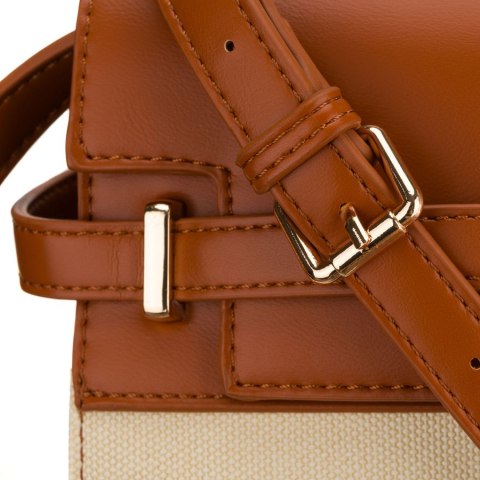 Torebka damska w kolorach ecru i brązowym, zamykana suwakiem i magnesem - Peterson