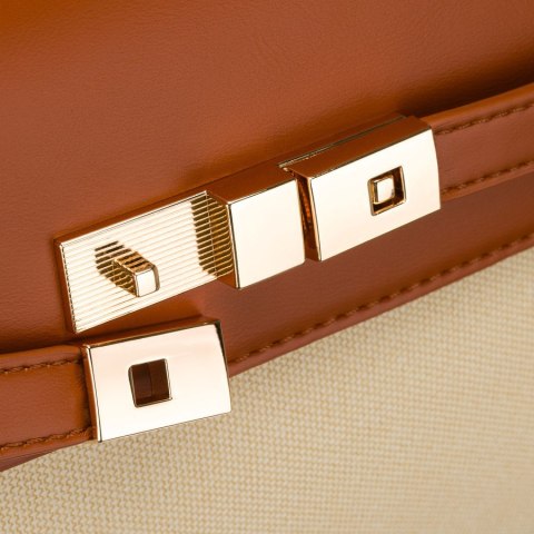 Torebka damska w kolorach ecru i brązowym, zamykana suwakiem i magnesem - Peterson