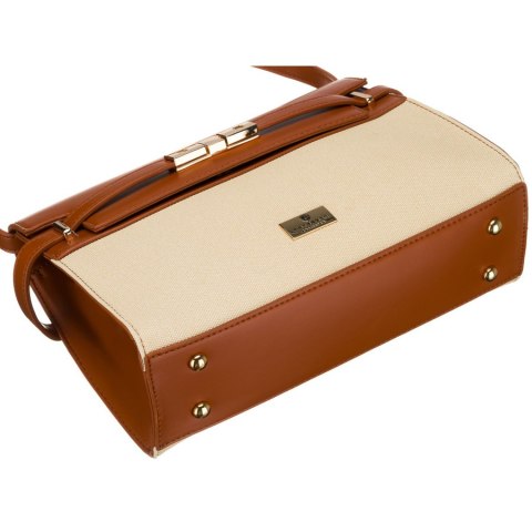 Torebka damska w kolorach ecru i brązowym, zamykana suwakiem i magnesem - Peterson