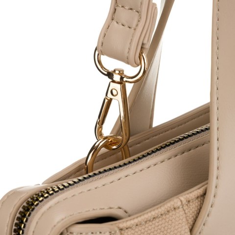 Elegancka, beżowa torebka damska wykonana z materiału syntetycznego, zamykana suwakiem - Peterson