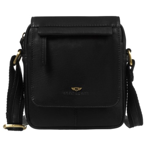 Skórzana, czarna torba męska na ramię zamykana suwakiem i klipsem magnetycznym - Peterson