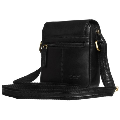 Skórzana, czarna torba męska na ramię zamykana suwakiem i klipsem magnetycznym - Peterson