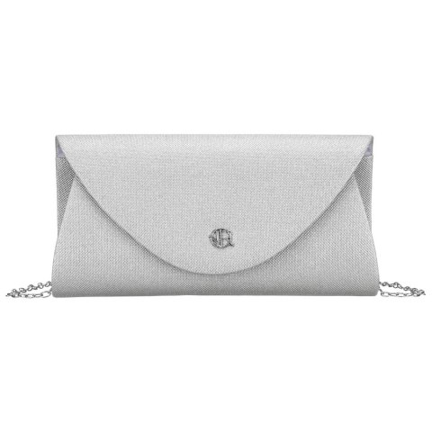 Brokatowa kopertówka damska wykonana z tkaniny syntetycznej w srebrnym kolorze - Rovicky