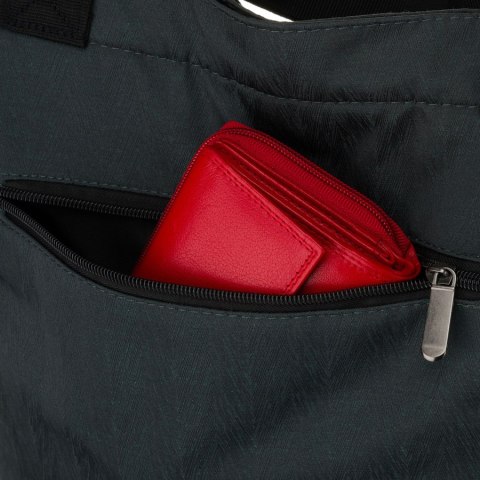 Szara shopperka damska zamykana suwakiem z kieszonką zewnętrzną - Rovicky