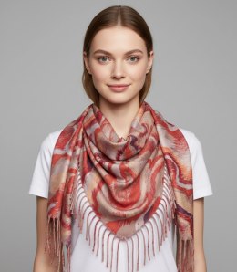 Chusta szal szalik z falistym delikatnym wzorem z frędzlami (Czerwony)