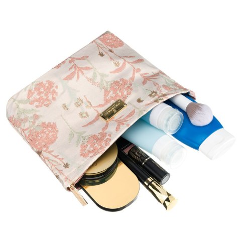 Kosmetyczka z materiału syntetycznego w różowo-beżowym kolorze zdobiona kwiatami - Peterson Kosmetyczka z materiału syntetycznego w różowo-beżowym kolorze zdobiona kwiatami - Peterson