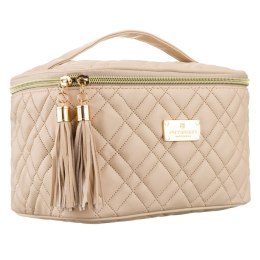 Jednokomorowa, beżowa kosmetyczka z tkaniny syntetycznej zamykana suwakiem - Peterson