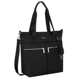 Jednokomorowa, czarna shopperka damska zamykana suwakiem - Peterson