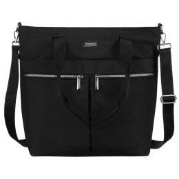 Jednokomorowa, czarna shopperka damska zamykana suwakiem - Peterson