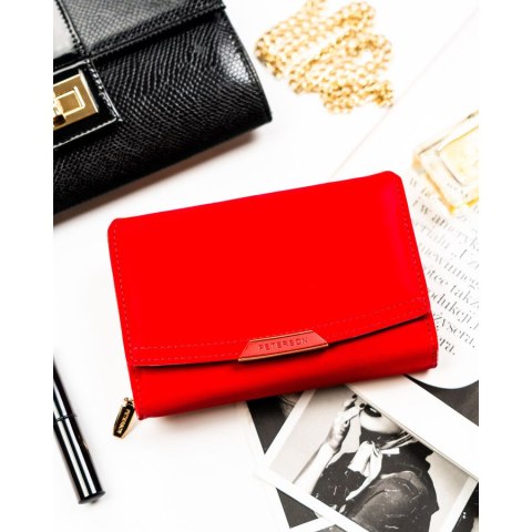 Czerwony portfel damski ze skóry ekologicznej zamykany na zatrzask i suwak - Peterson