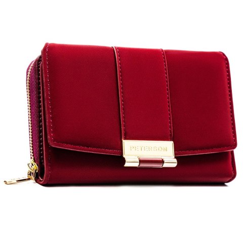 Bordowy portfel damski wykonany ze skóry ekologicznej, zamykany zatrzaskiem - Peterson