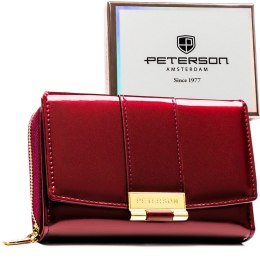 Portfel damski z lakierowanej skóry ekologicznej w śliwkowym kolorze, wyposażony w system RFID - Peterson